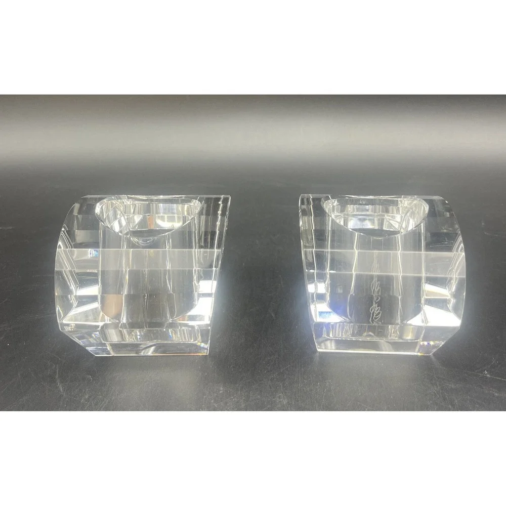VTG Crystal Cut Votive Candle‎ Holder Set OLEG CASSINI Signed Set of 2